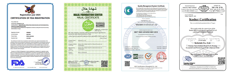 Food-grade edible glitters certificate